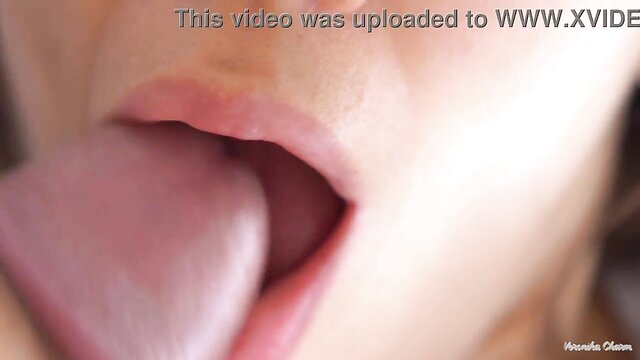 Veronika Charm\'s sensual moans and big lips lead to a closeup cumshot in mouth