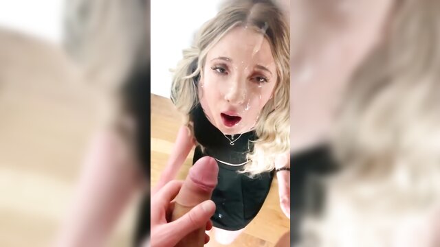 Homemade video of a petite blonde giving a deepthroat blowjob and handjob